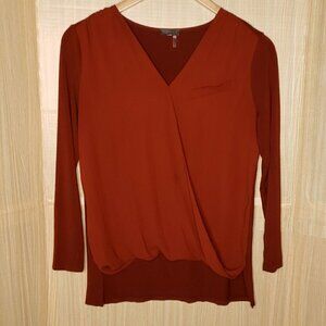 Vince Camuto Brown Faux Wrap High Low Top Medium